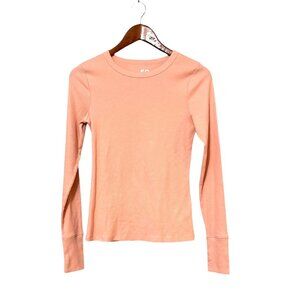 Soft Ribbed Long Sleeve Crew Neck Basic‎ Fitted Top Salmon Pink
